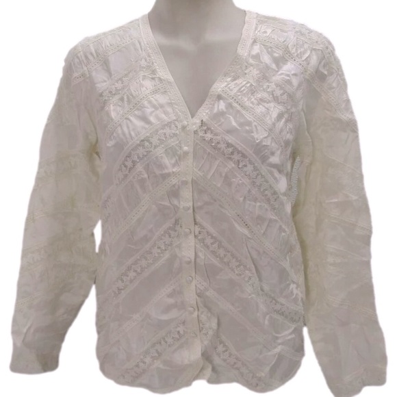 LoveShackFancy Tops - NEW LOVESHACKFANCY Womens Tandra Romantic V-Neck Blouse Size 4 Antique White